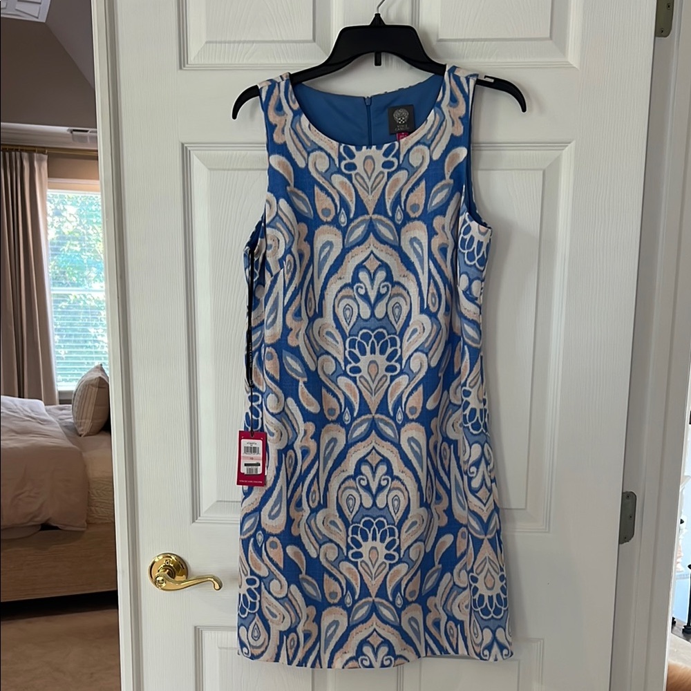 Vince Camuto Blue White Sleeveless Sheath Mini Dress